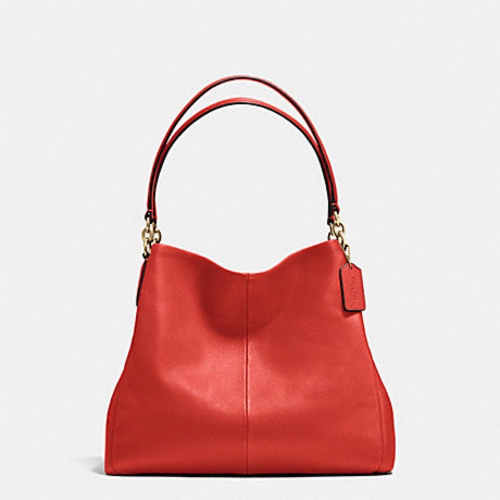 Coach Factory red-orange "Phoebe" pebbled leather slouch handbag